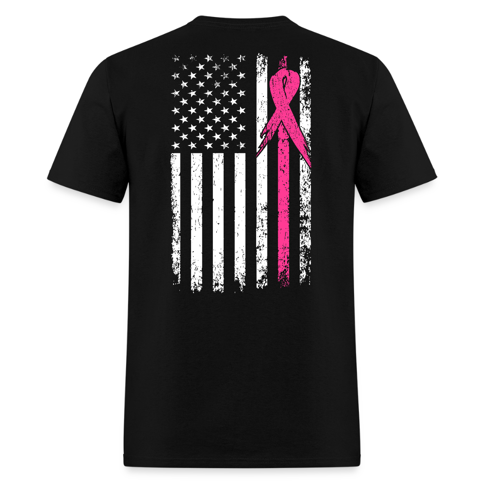Breast Cancer Awareness American Flag Pink Ribbon T-Shirt - black