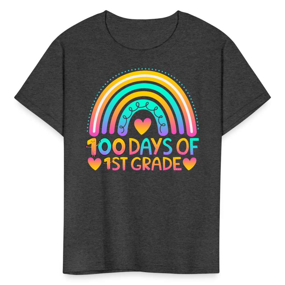 Colorful Rainbow Design for Kids 100 Days of 1st Grade T-Shirt - heather black