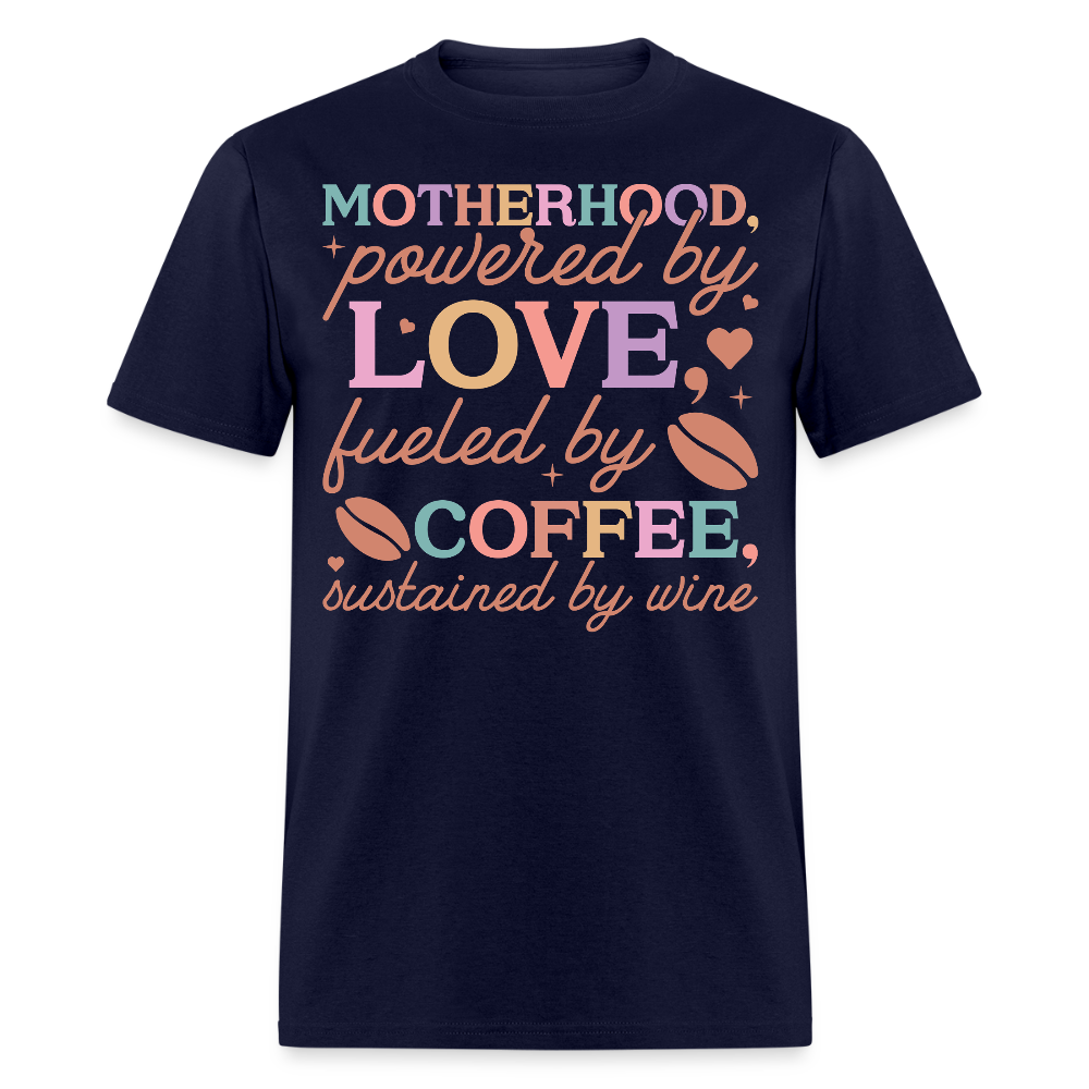 Mom Life Powered By Coffee And Wine T-shirt - navy
