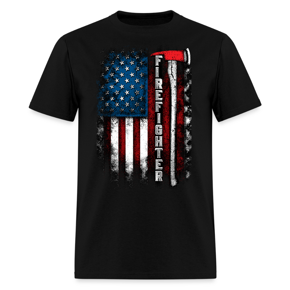 Firefighter Thin Red Line Axe American Flag T-Shirt - black