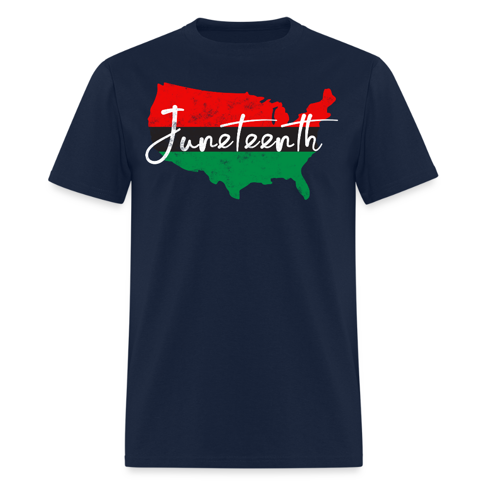 Pan African Flag Juneteenth Map Of USA T-Shirt - navy