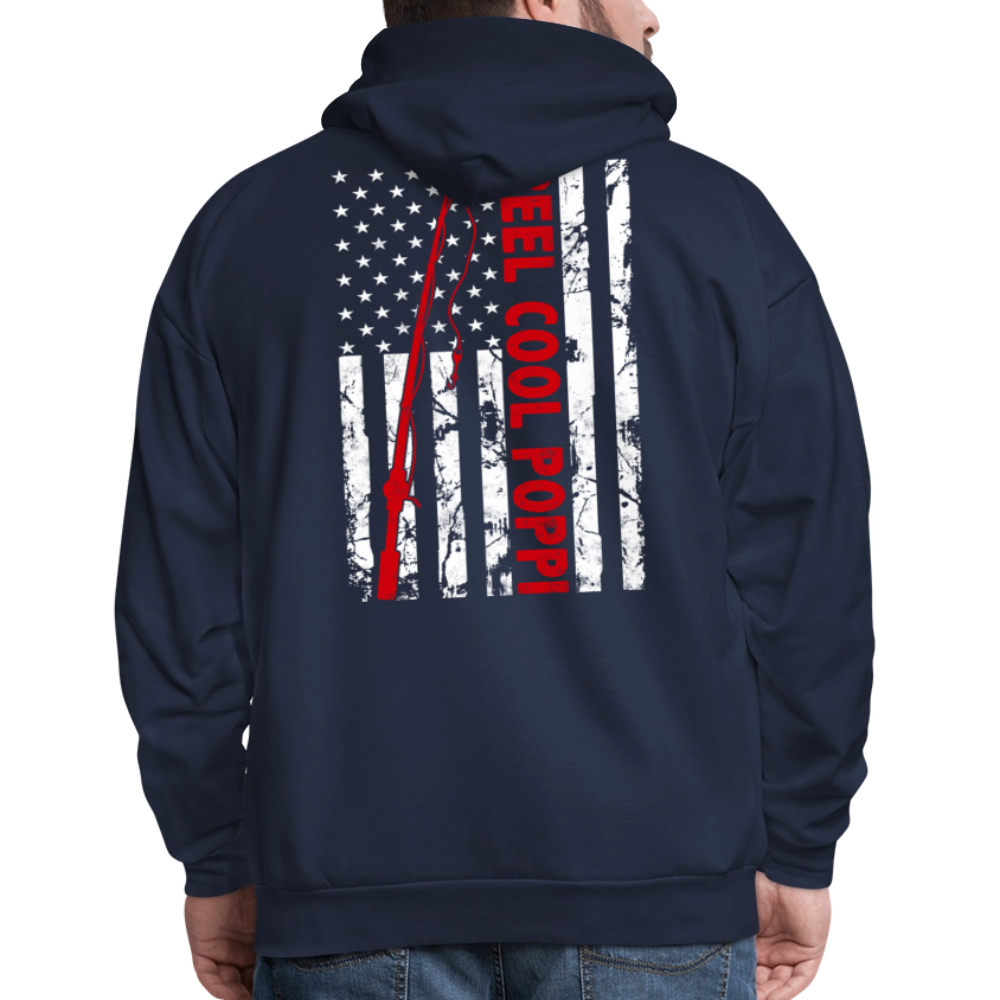 Reel Cool Poppi American Flag Patriotic Fishing Hoodie - navy
