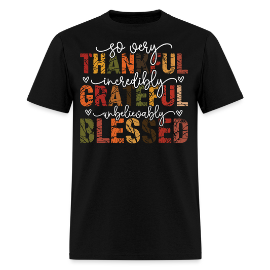 Thankful Grateful Blessed Autumn Fall Thanksgiving T-Shirt - black