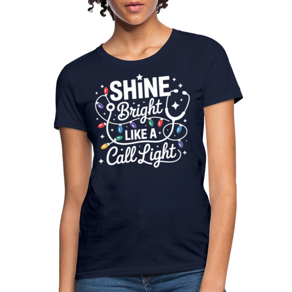 Shine Bright Like A Call Light Funny Nurse Christmas T-Shirt - navy