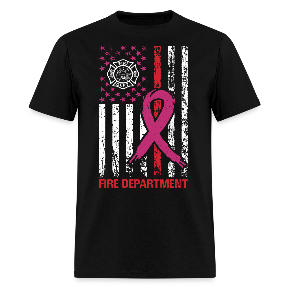 Patriotic Fire Department Breast Cancer Awareness T-Shirt - black