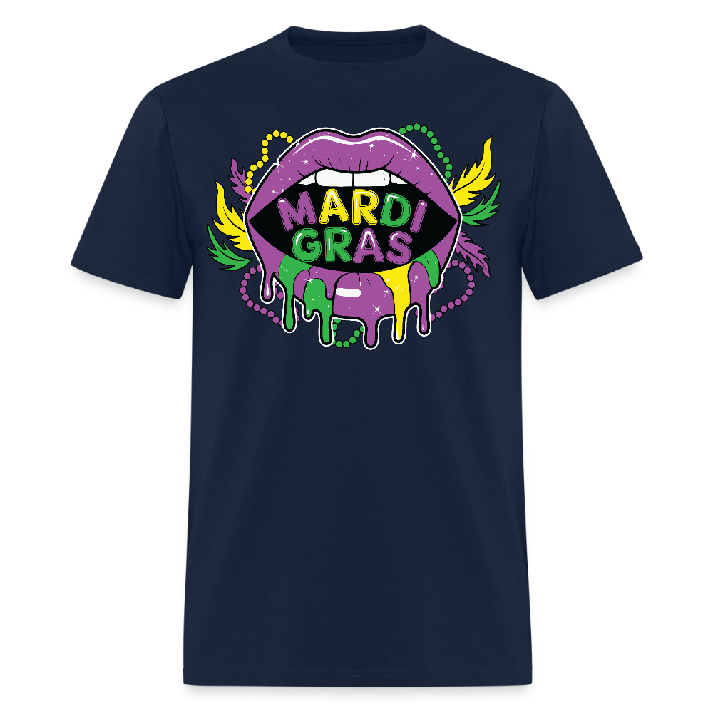 New Orleans Carnival Celebration Tee Dripping lips Mardi Gras T-shirt - navy