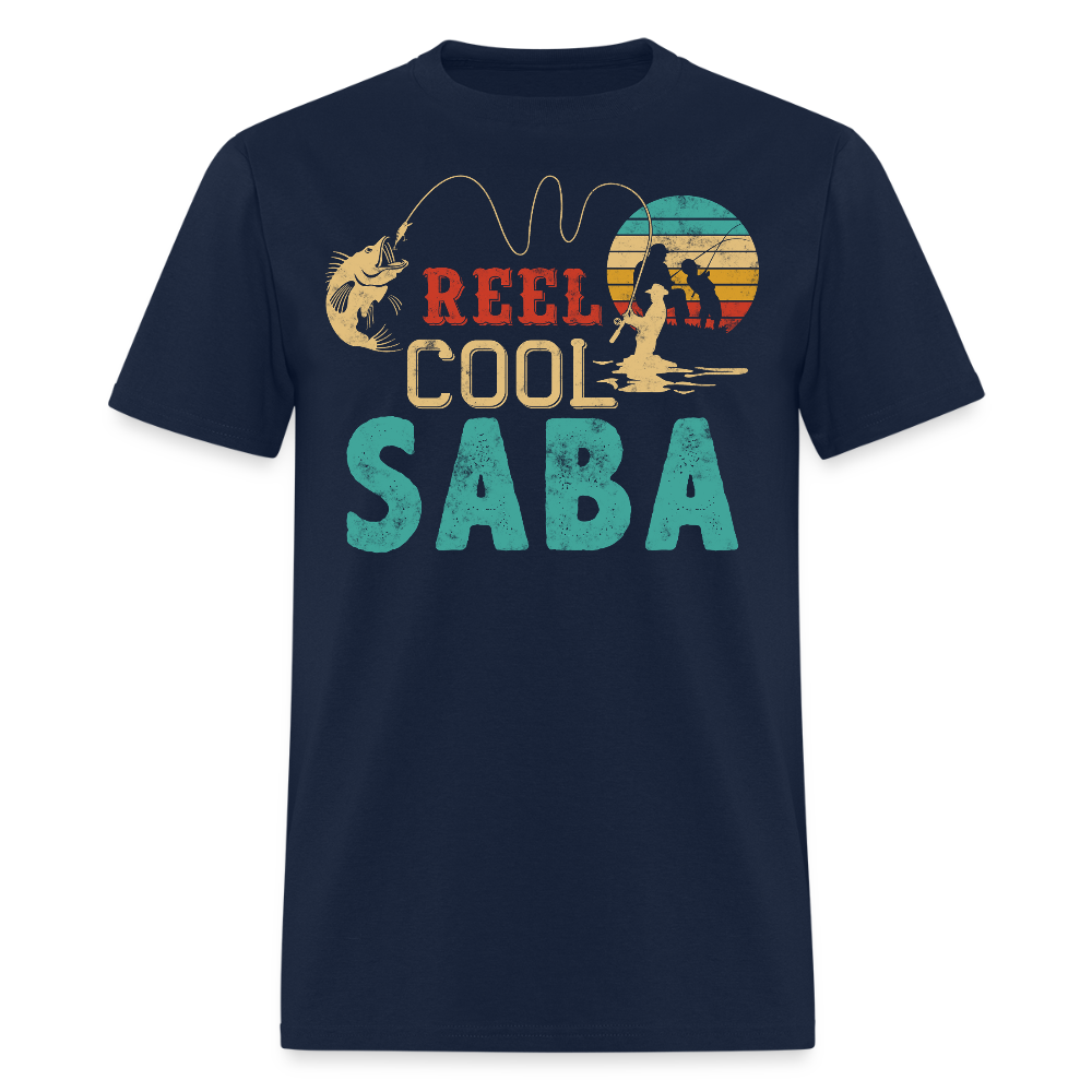 Reel Cool Saba Funny Hebrew Grandpa Fishing T-shirt - navy