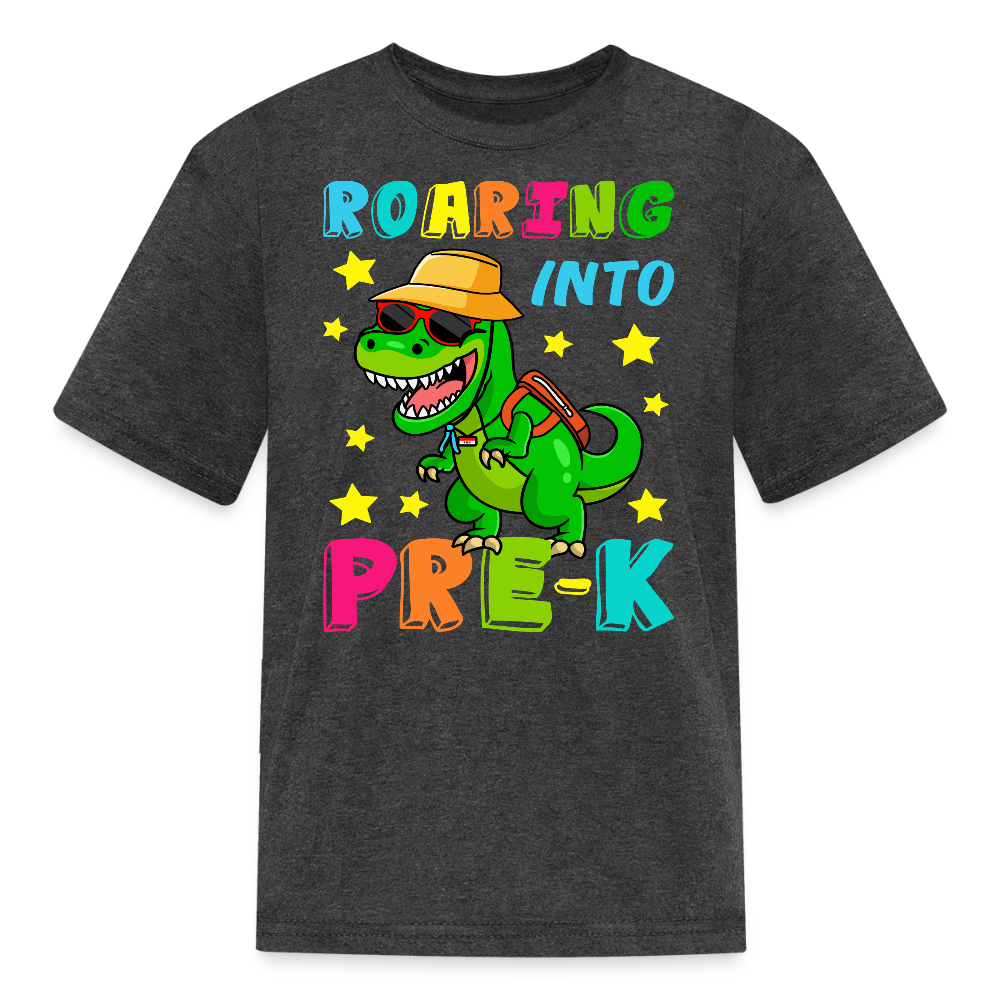 Dinosaur Pre K Back To School Kids' T-Shirt - heather black