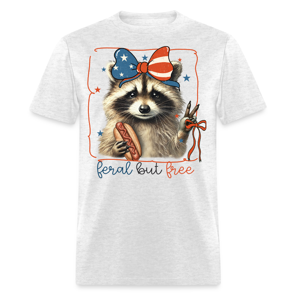 Feral But Free Patriotic 4th Of July Raccoon T-Shirt - light heather gray