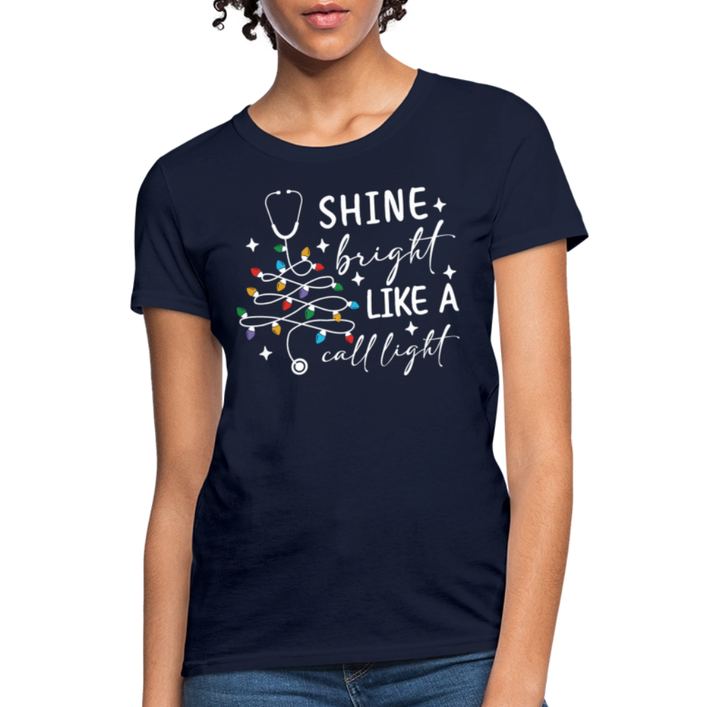 Shine Bright Like A Call Light Nurse Funny RN Christmas T-Shirt - navy