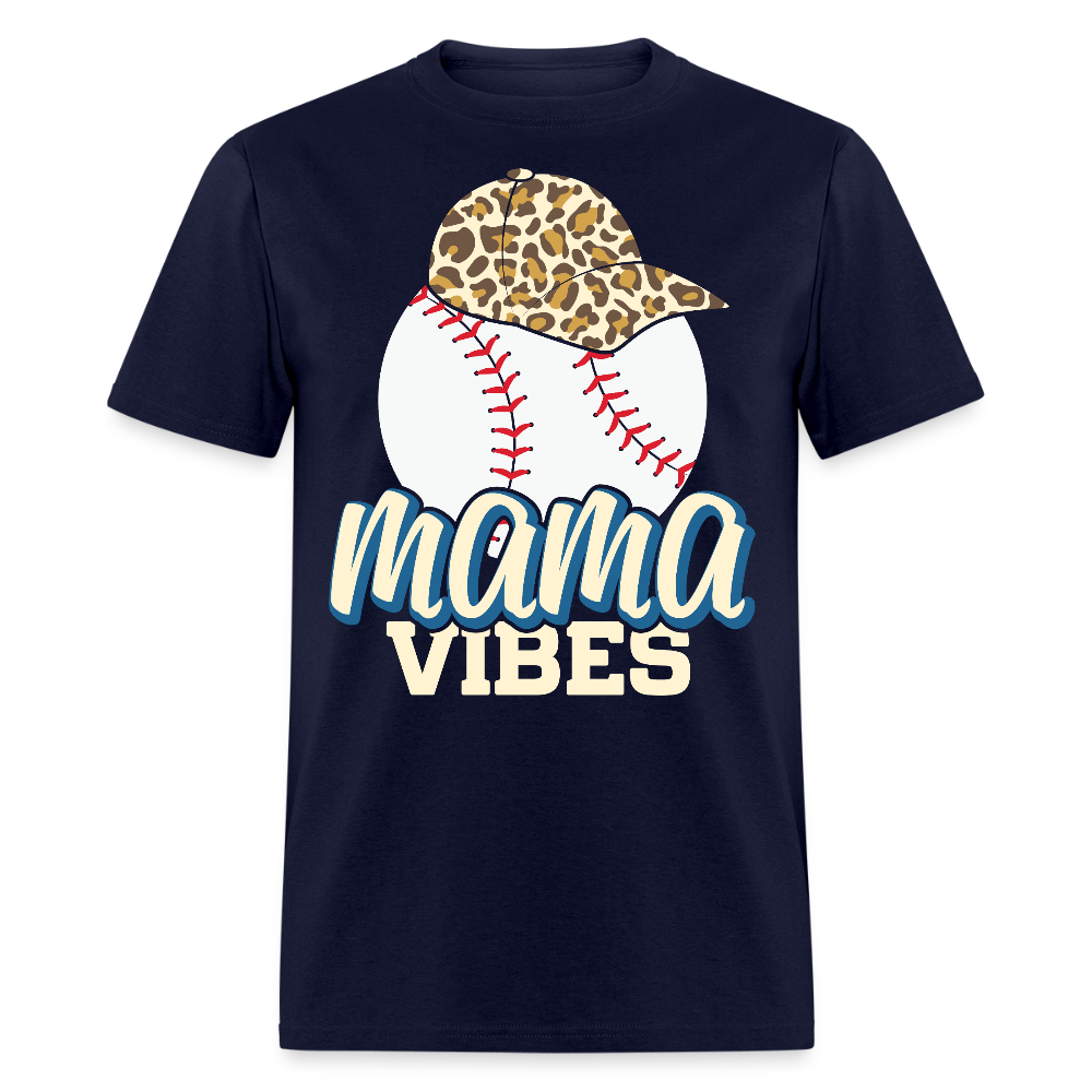 Mama Vibes Baseball Tee Leopard Print Sports Mom T-shirt - navy