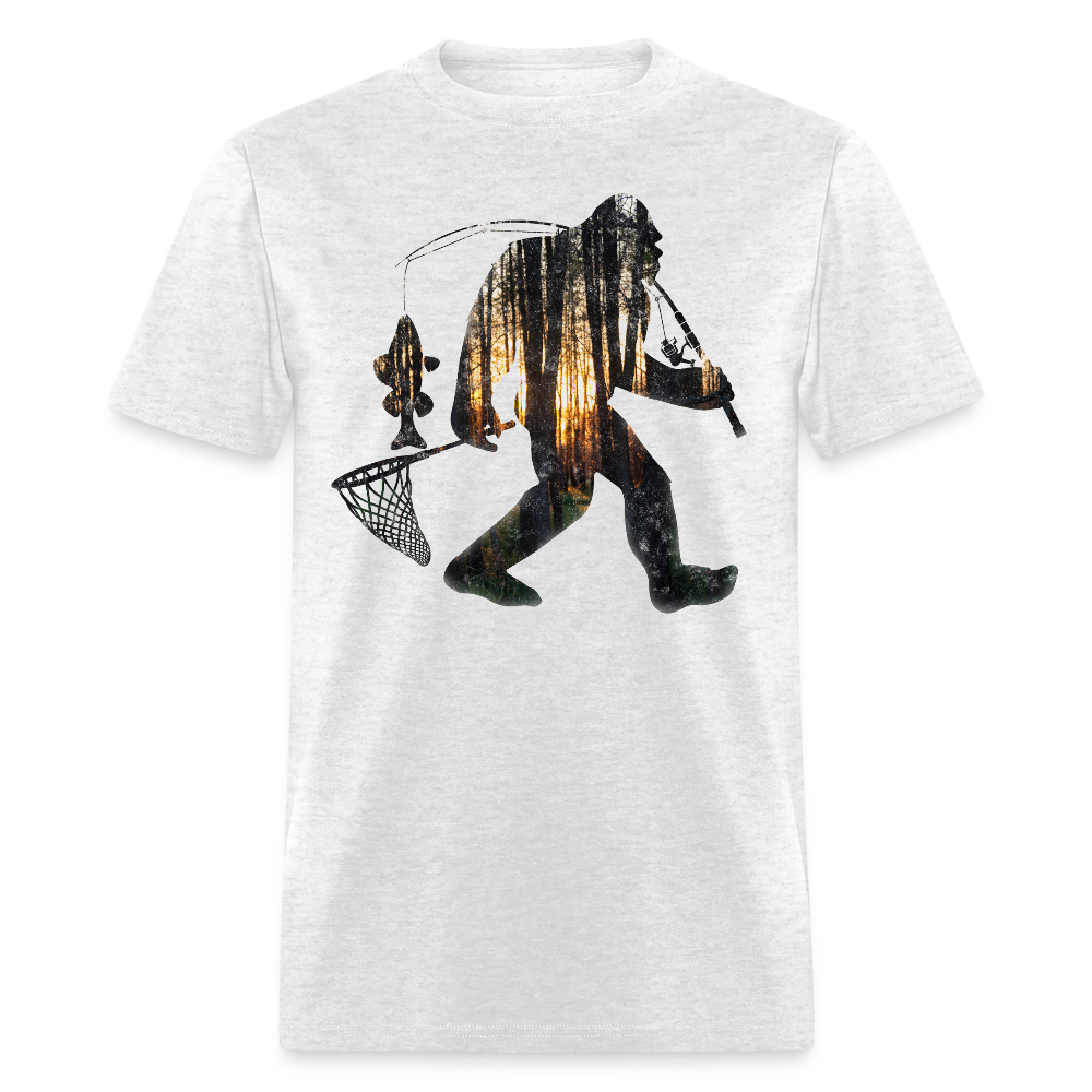 Bigfoot Fishing Tee Sasquatch Fisherman T-Shirt - light heather gray