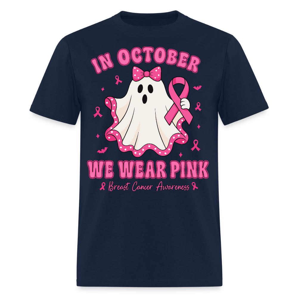 In October We Wear Pink Breast Cancer Halloween T-Shirt - navy