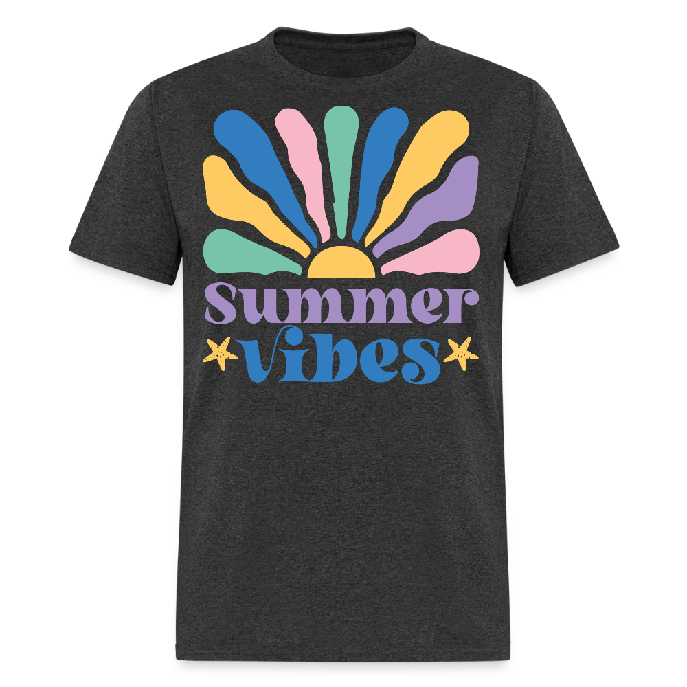 Retro Summer Vibes Tee Colorful Sunburst Summer T-shirt - heather black