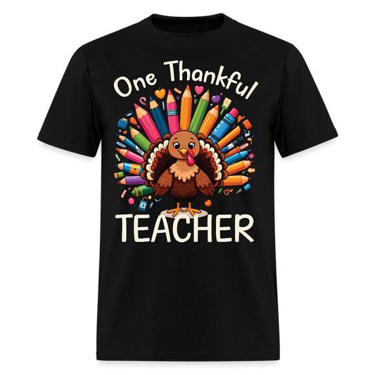 One Thankful Teacher Funny Thanksgiving T-Shirt - black