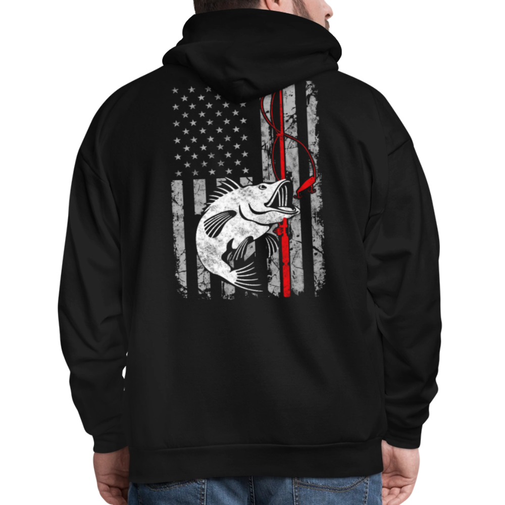 Distressed American Flag Bass Fishing Hoodie - black