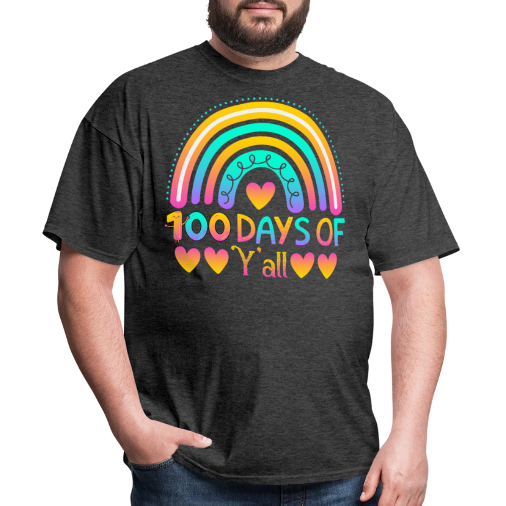 100 Days of School Shirt Rainbow & Hearts Design for Teachers Unisex T-Shirt - heather black