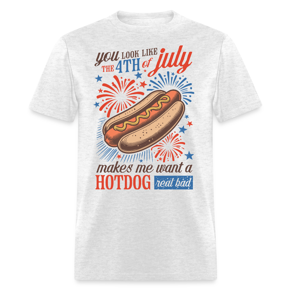 Funny 4th Of July Patriotic Hot Dog T-Shirt - light heather gray