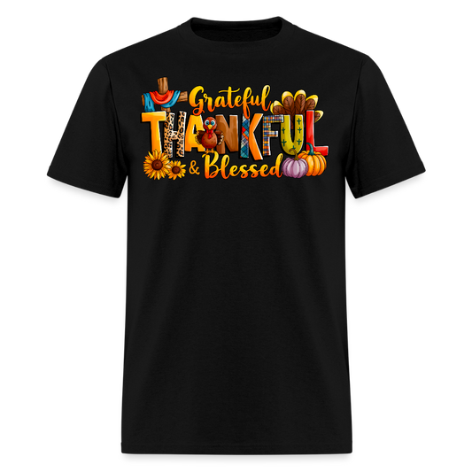 Grateful Thankful Blessed Thanksgiving Family T-Shirt - black