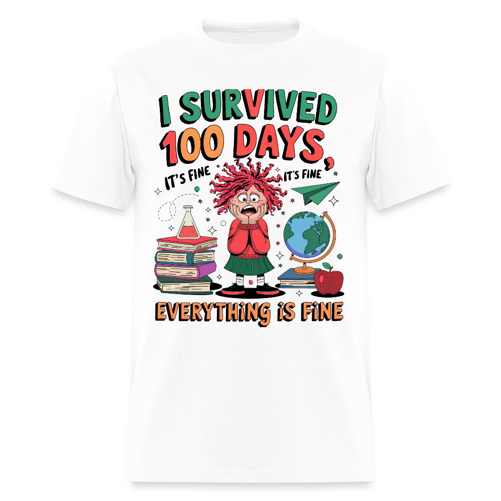 I Survived 100 Days of School Shirt - Funny Teacher and Student Celebration Unisex T-Shirt - white