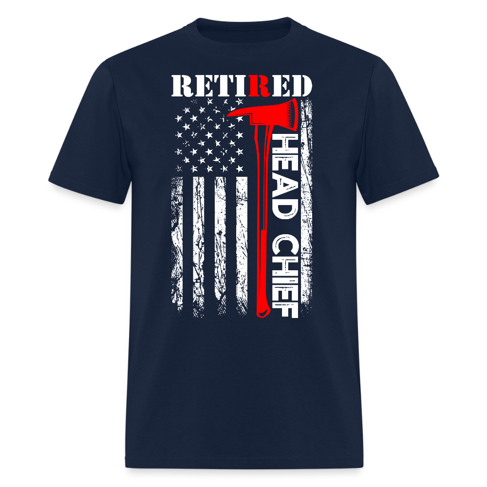 Retired Head Chief Thin Red Line Firefighter T-Shirt - navy