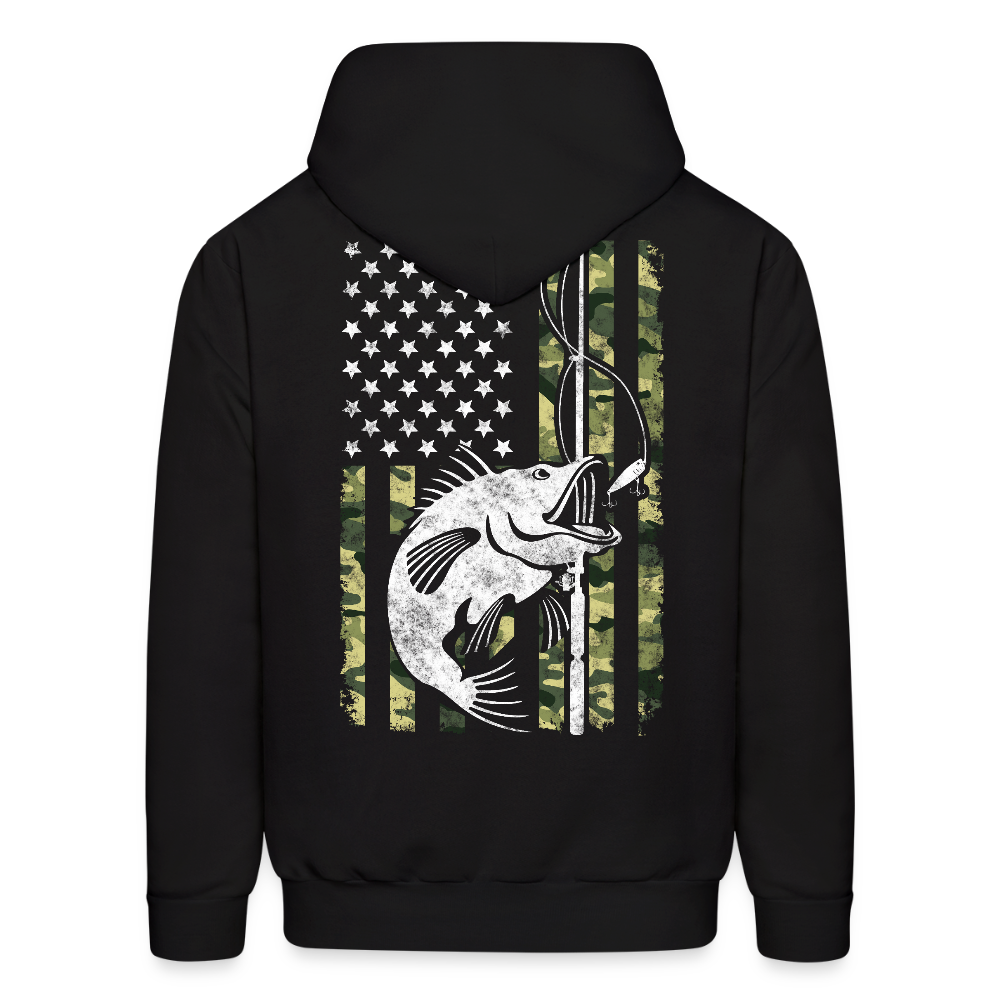 American Flag Fish Hook Patriotic Bass Fishing Hoodie - black