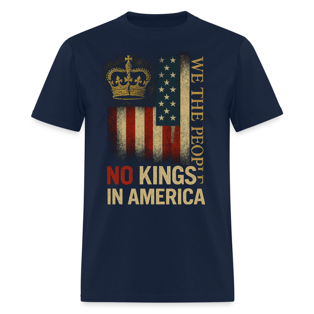 No Kings In America Anti Monarchy Political T-Shirt - navy