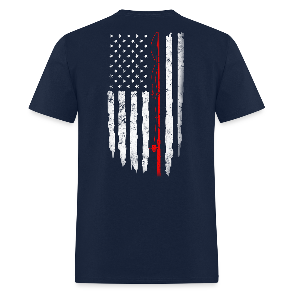 American Flag Patriotic Fishing T-Shirt - navy