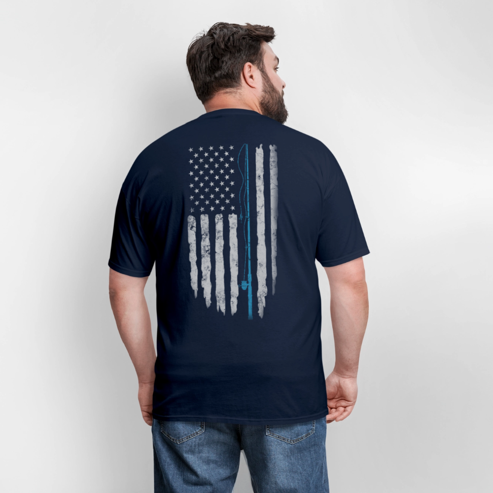American Flag Patriotic Fishing Rod T-Shirt - navy