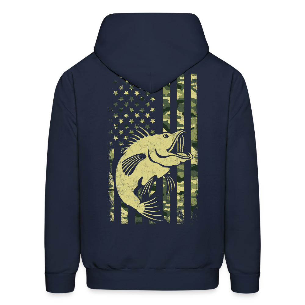 Camouflage Patriotic Bass Fishing American Flag Hoodie - navy