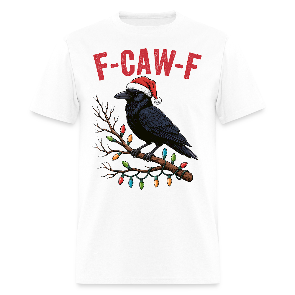 Funny F-Caw-F Christmas Crow Wearing Santa Hat T-Shirt - white