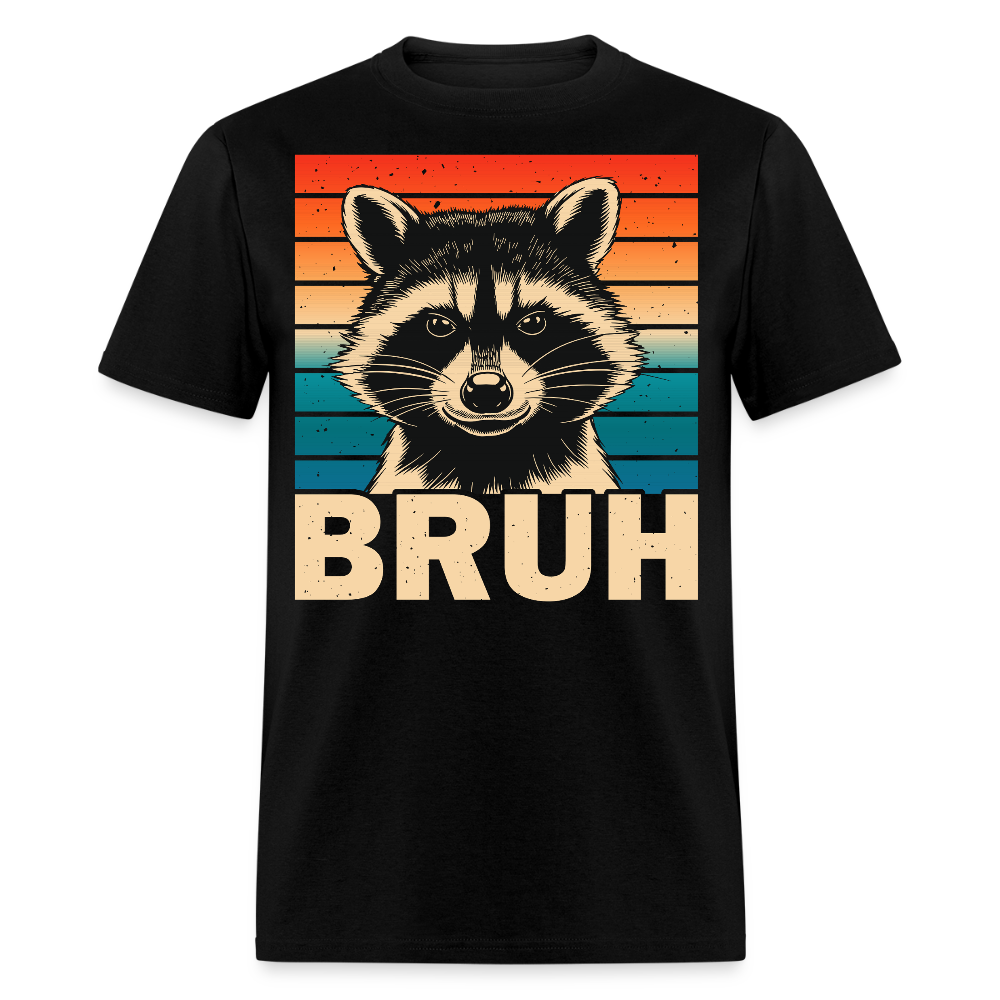 Funny Meme Graphic Tee Retro Bruh Raccoon T-shirt - black