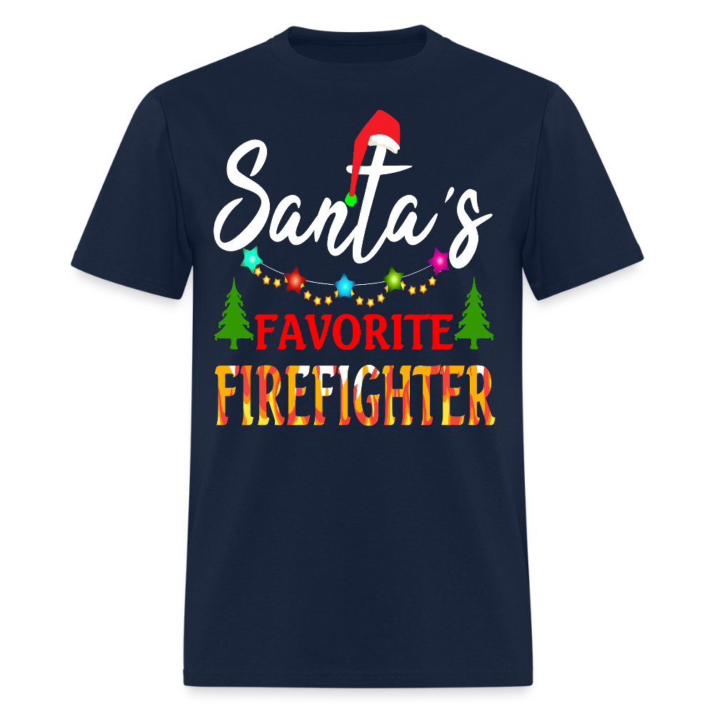 Santa’s Favorite Firefighter Christmas Gift For Fireman T-Shirt - navy