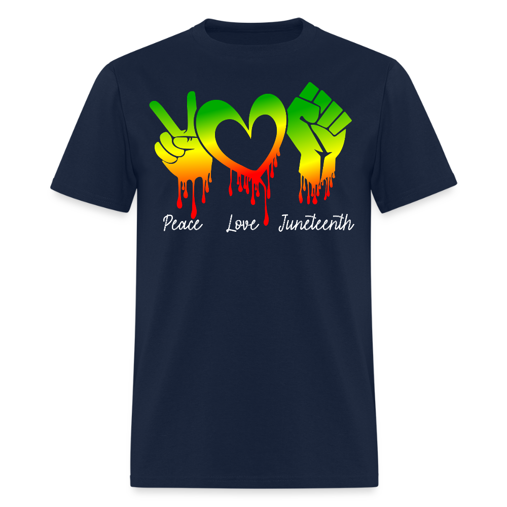 Juneteenth Peace Love Pan African Color T-Shirt - navy