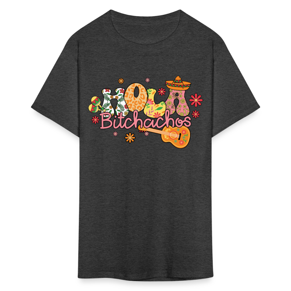 Hola Bitchachos Mexican Fiesta Tee Funny Cinco de Mayo T-shirt - heather black
