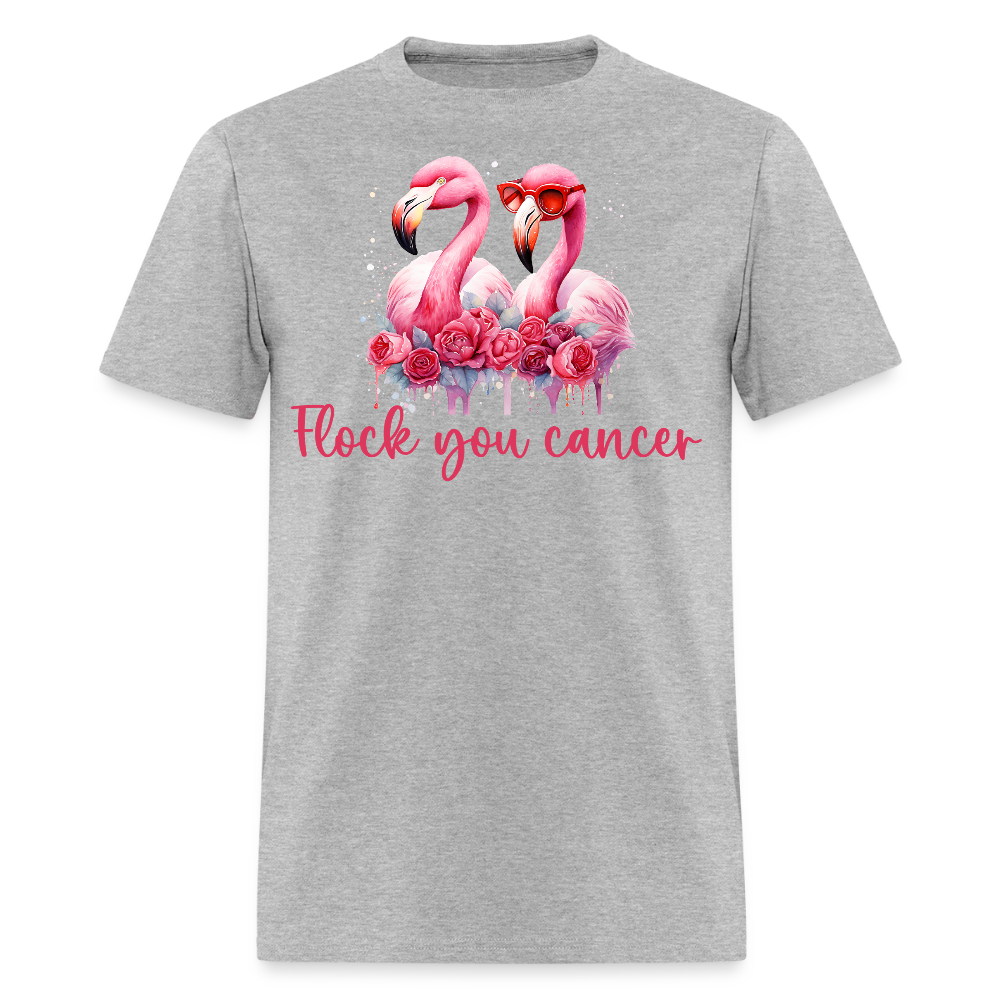 Flock You Cancer Pink Flamingo Breast Cancer T-Shirt - heather gray