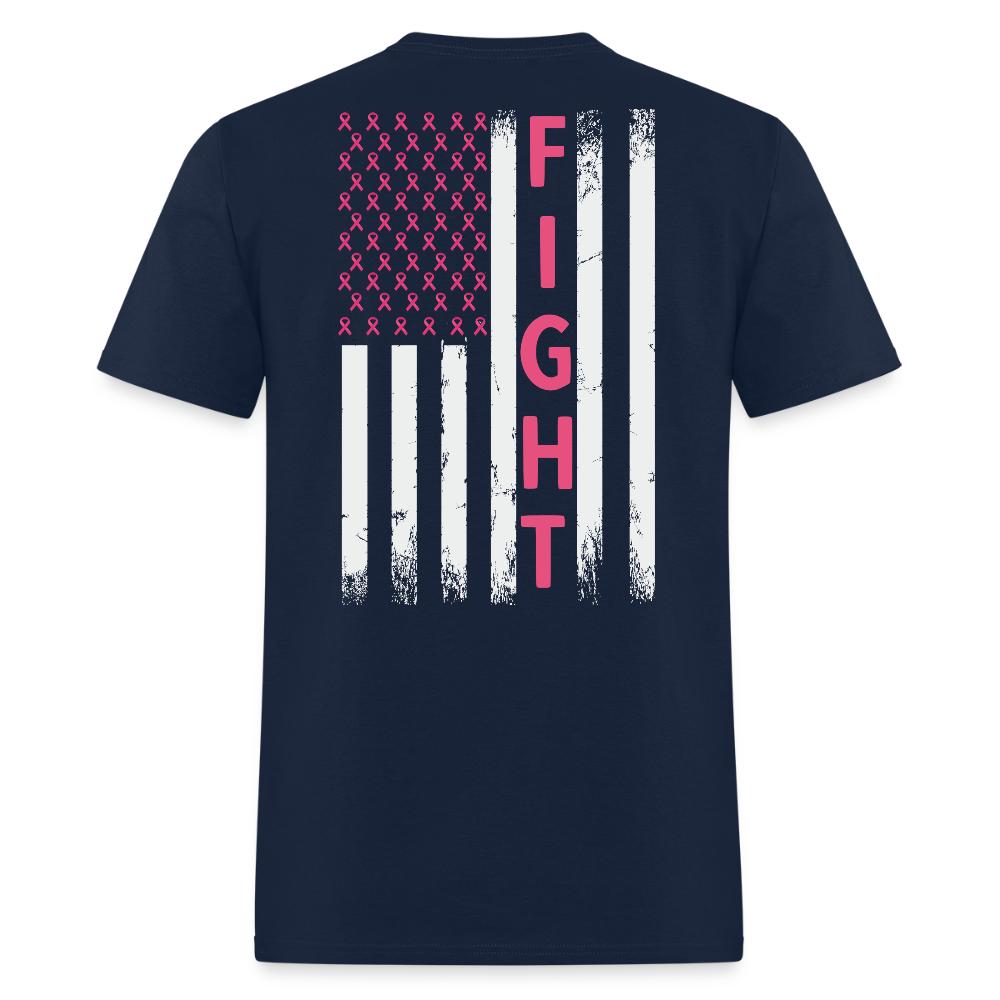Breast Cancer Awareness Fighters American Flag T-Shirt - navy