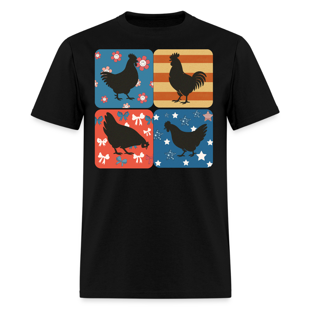Cute Country Chicken Patriotic Rooster T-Shirt - black