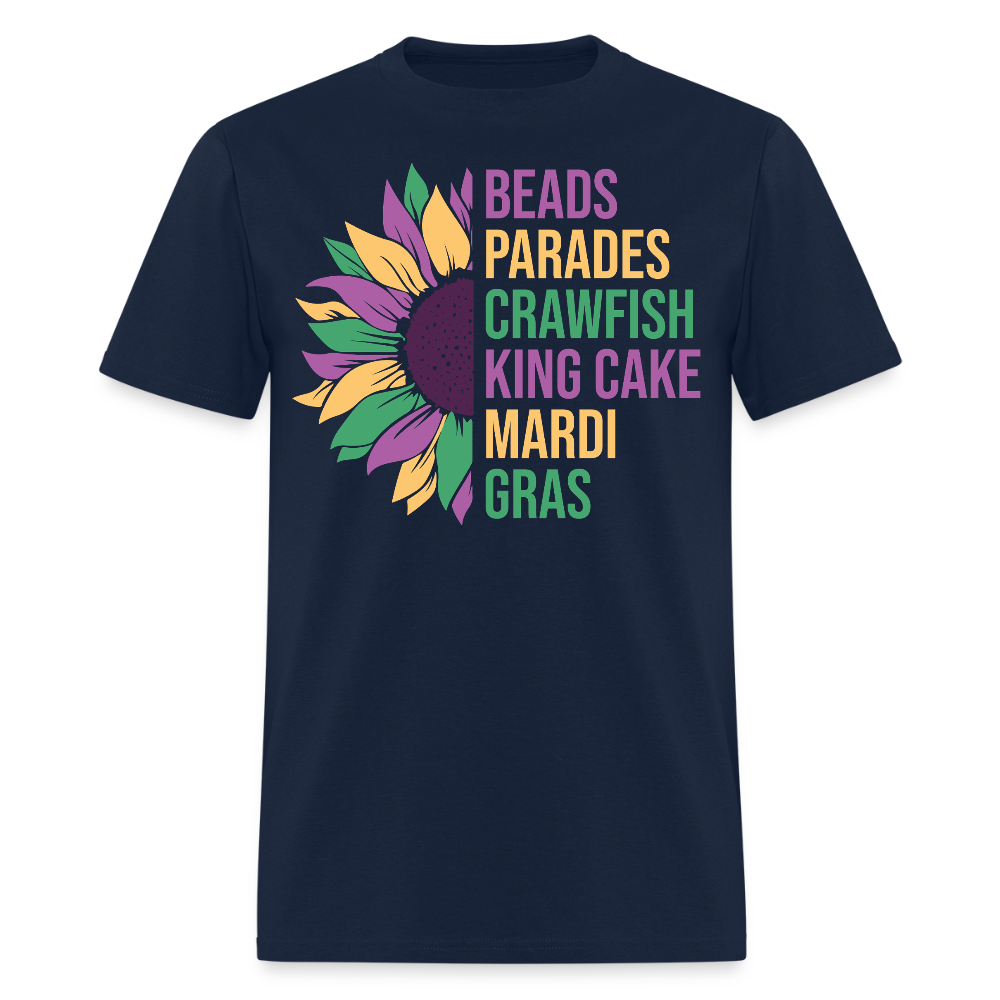 Mardi Gras Sunflower Shirt For Women Beads and Parades T-shirt - navy