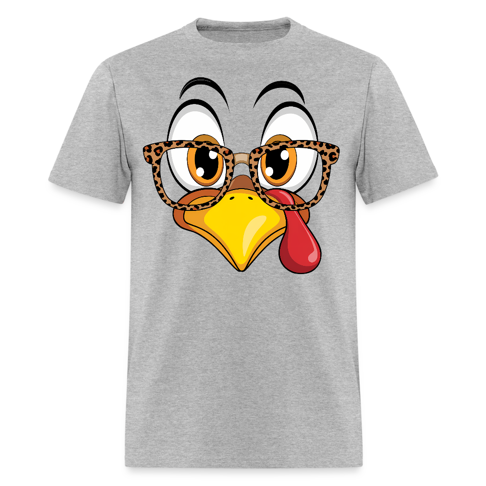 Thanksgiving Turkey Face Leopard Print Glasses T-Shirt - heather gray