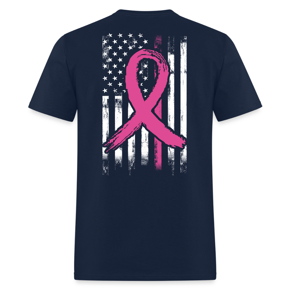 American Flag Patriotic Pink Ribbon T-Shirt - navy