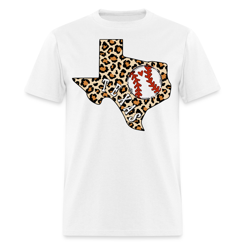 Texas Leopard Print Baseball Mom T-shirt - white
