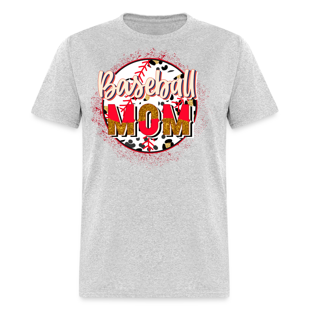 Leopard Print Baseball Mom Graphic T-shirt - heather gray