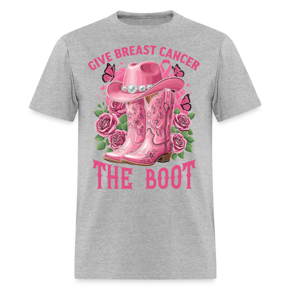Pink Cowboy Boots for Breast Cancer Support T-Shirt - heather gray