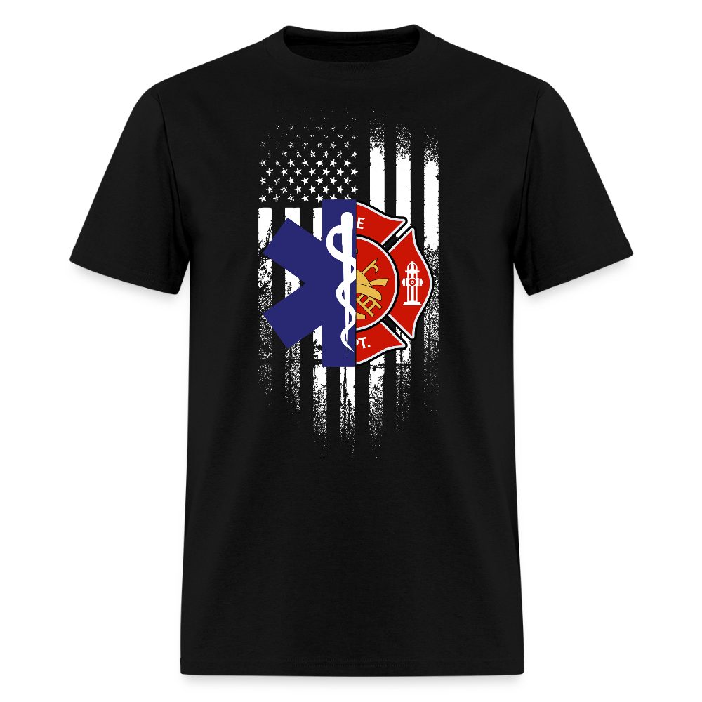 Patriotic Firefighter EMS American Flag T-Shirt - black
