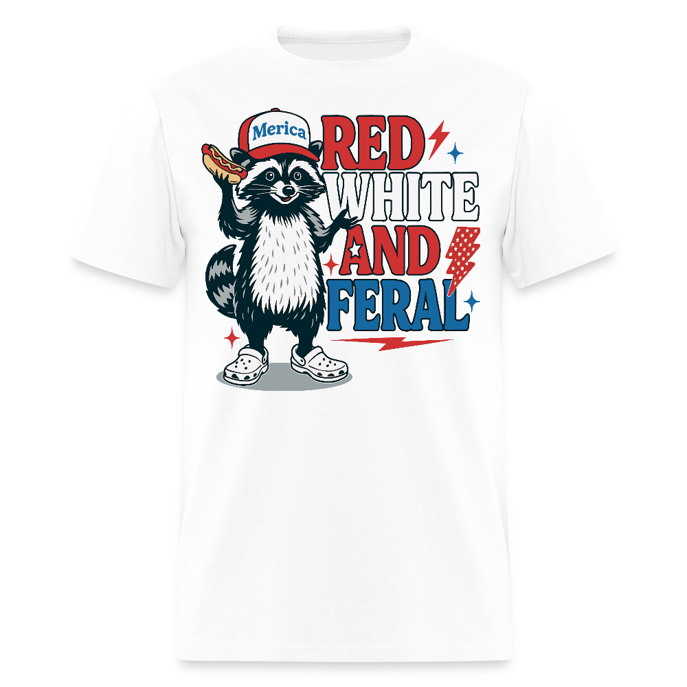 Red White And Feral Funny 4th Of July Raccoon T-Shirt - white