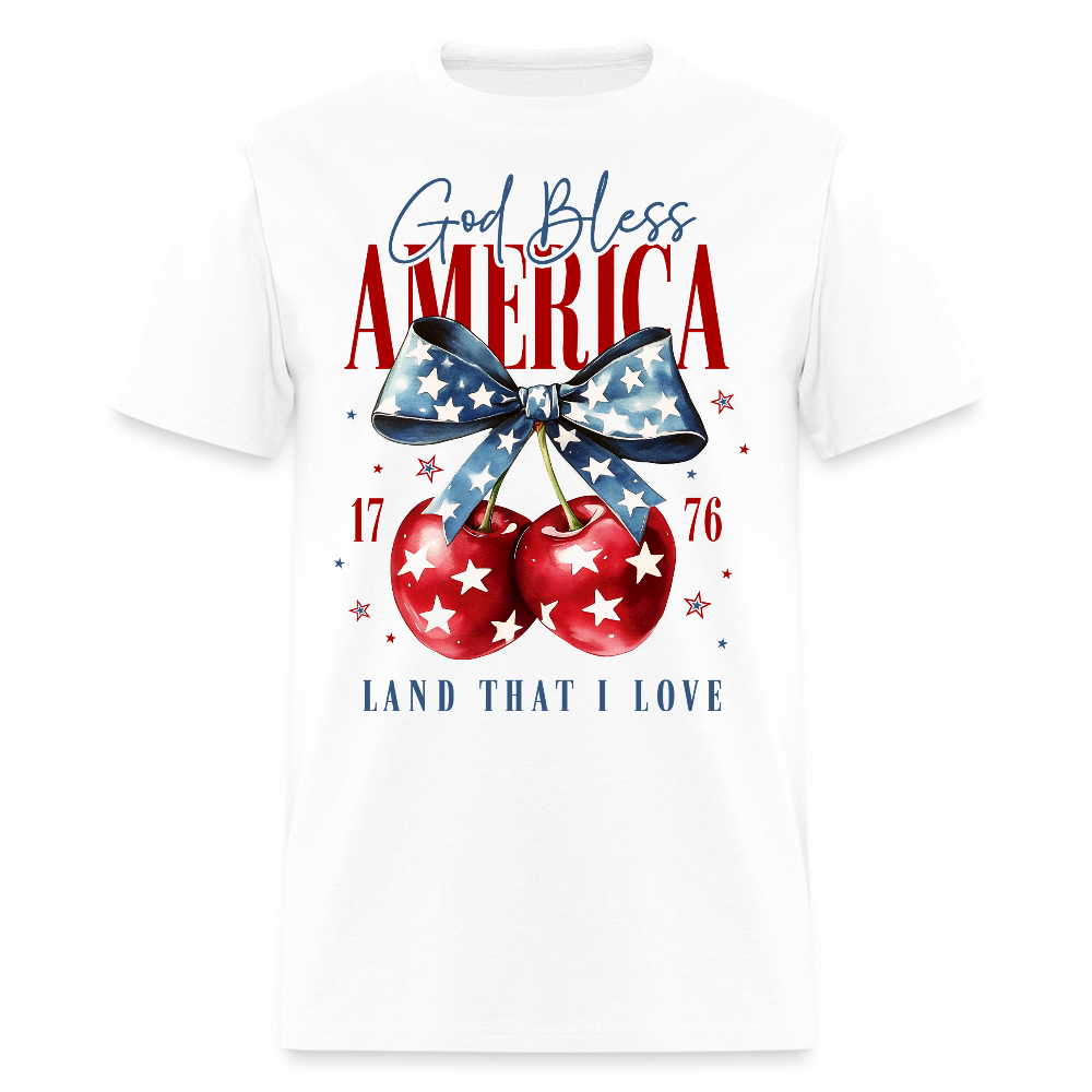 God Bless America Patriotic Cherry Bow T-Shirt - white