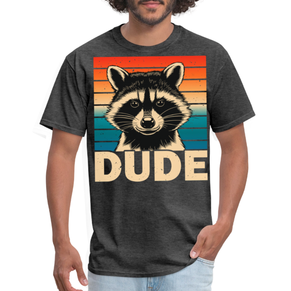 Vintage Raccoon Graphic Dude T-shirt - heather black