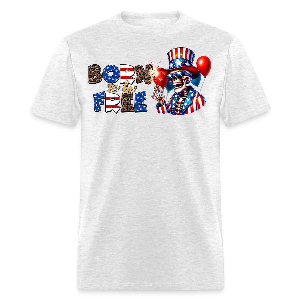 Born To Be Free Funny Uncle Sam Skull T-Shirt - light heather gray