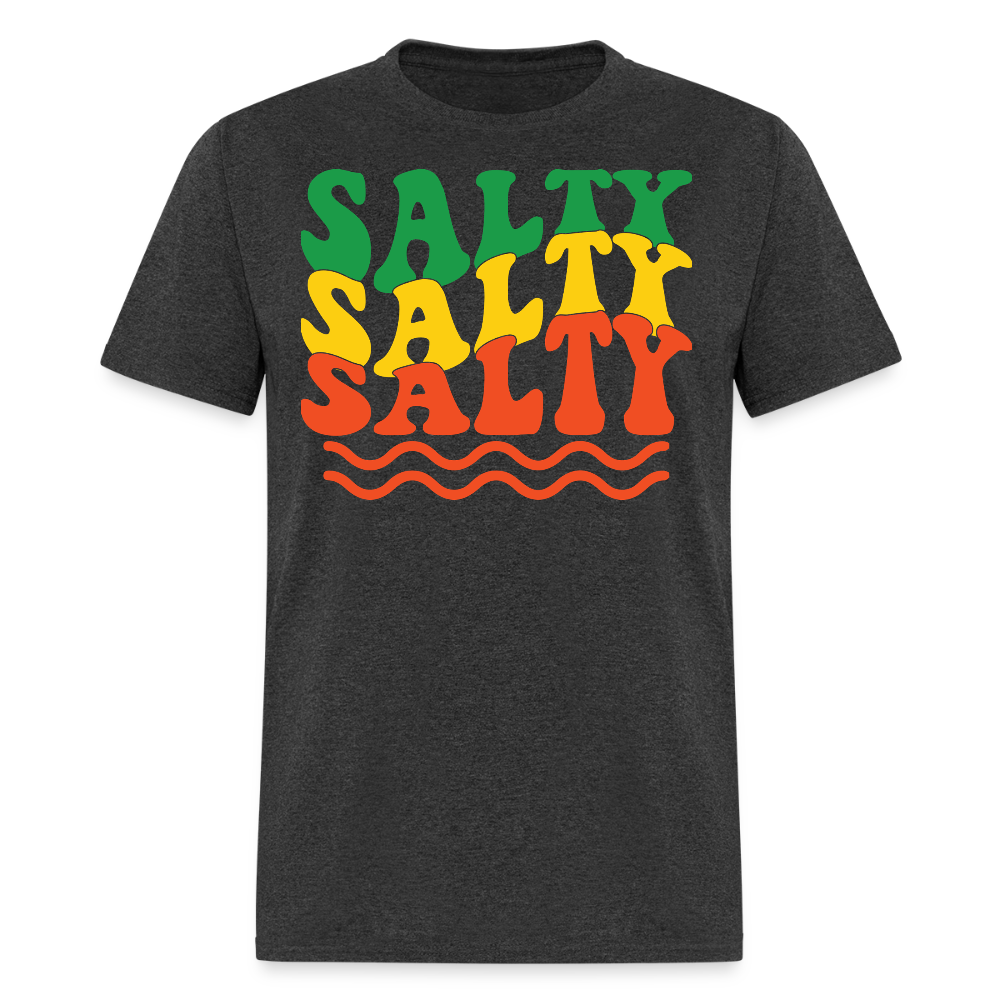 Retro Groovy Text Salty Design T-shirt - heather black